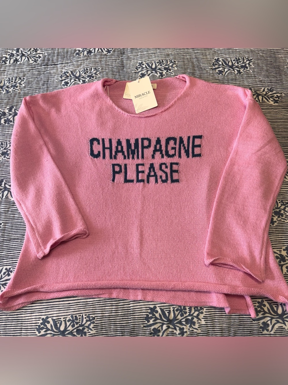 NWT Miracle 'CHAMPAGNE PLEASE' lightweight sweater